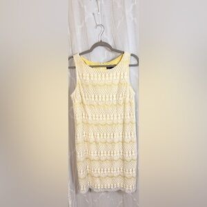 Jessica Howard | Yellow Mini Dress with White Lace Overlay | Size 14P